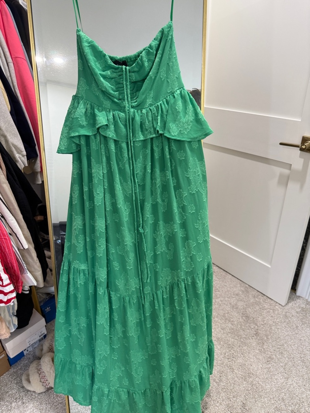 Vici Green Lace Maxi Dress with Ruffle Bodice